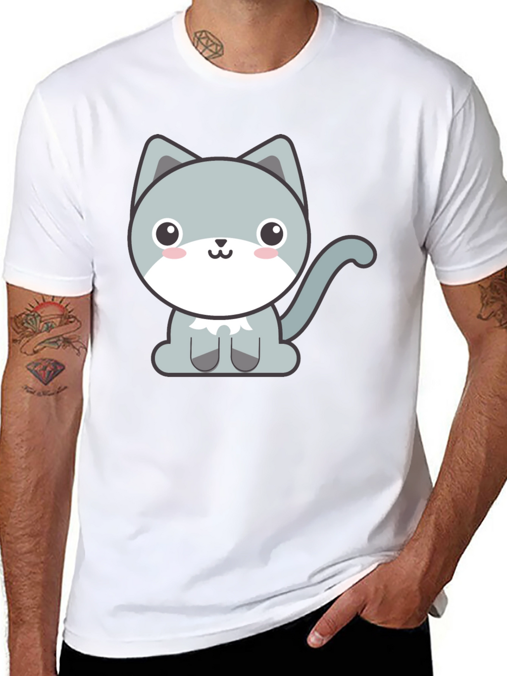 Cute Cartoon Cat Graphic Tee - Black T-Shirt