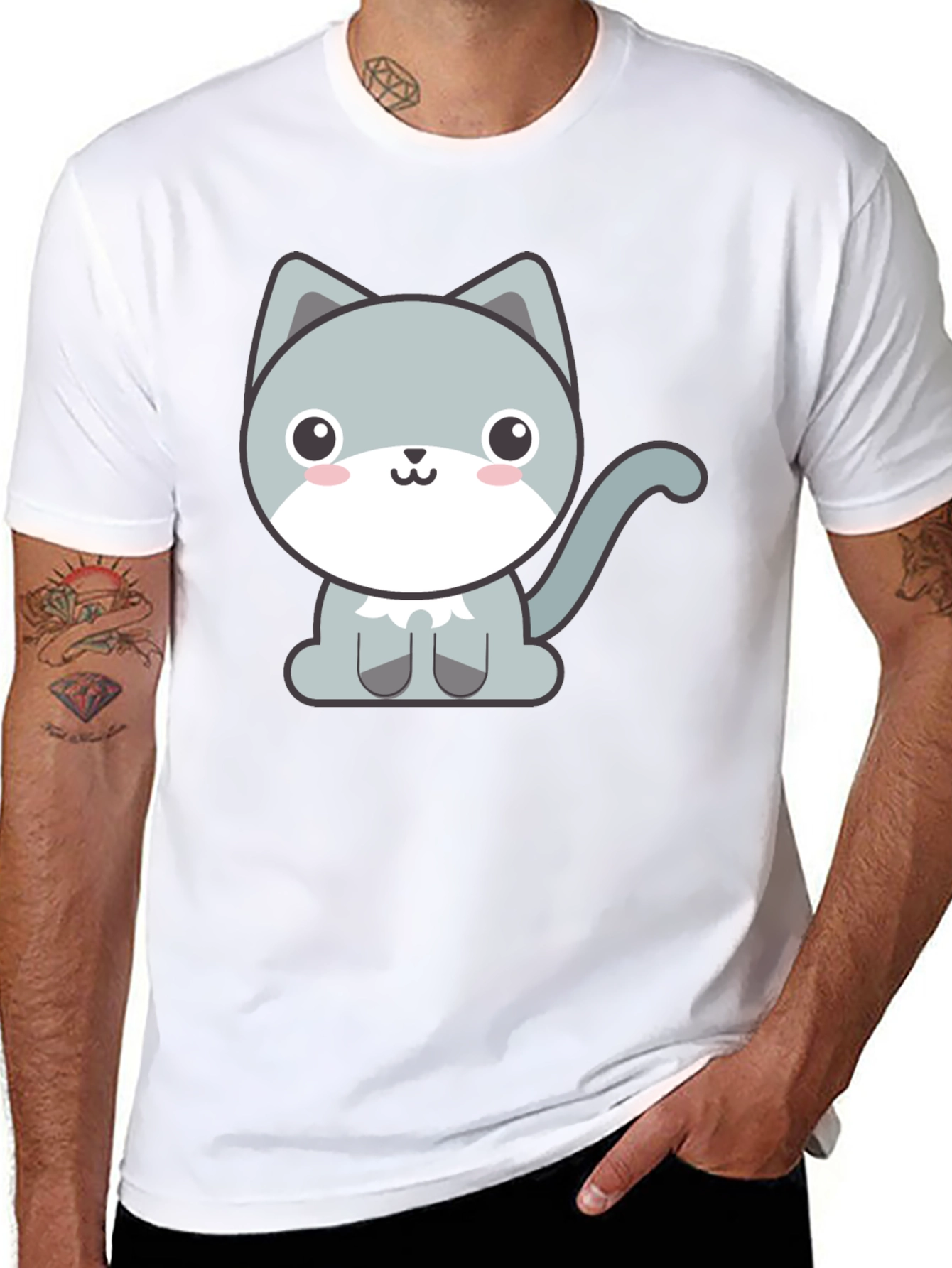 Cute Cartoon Cat Graphic Tee - Black T-Shirt