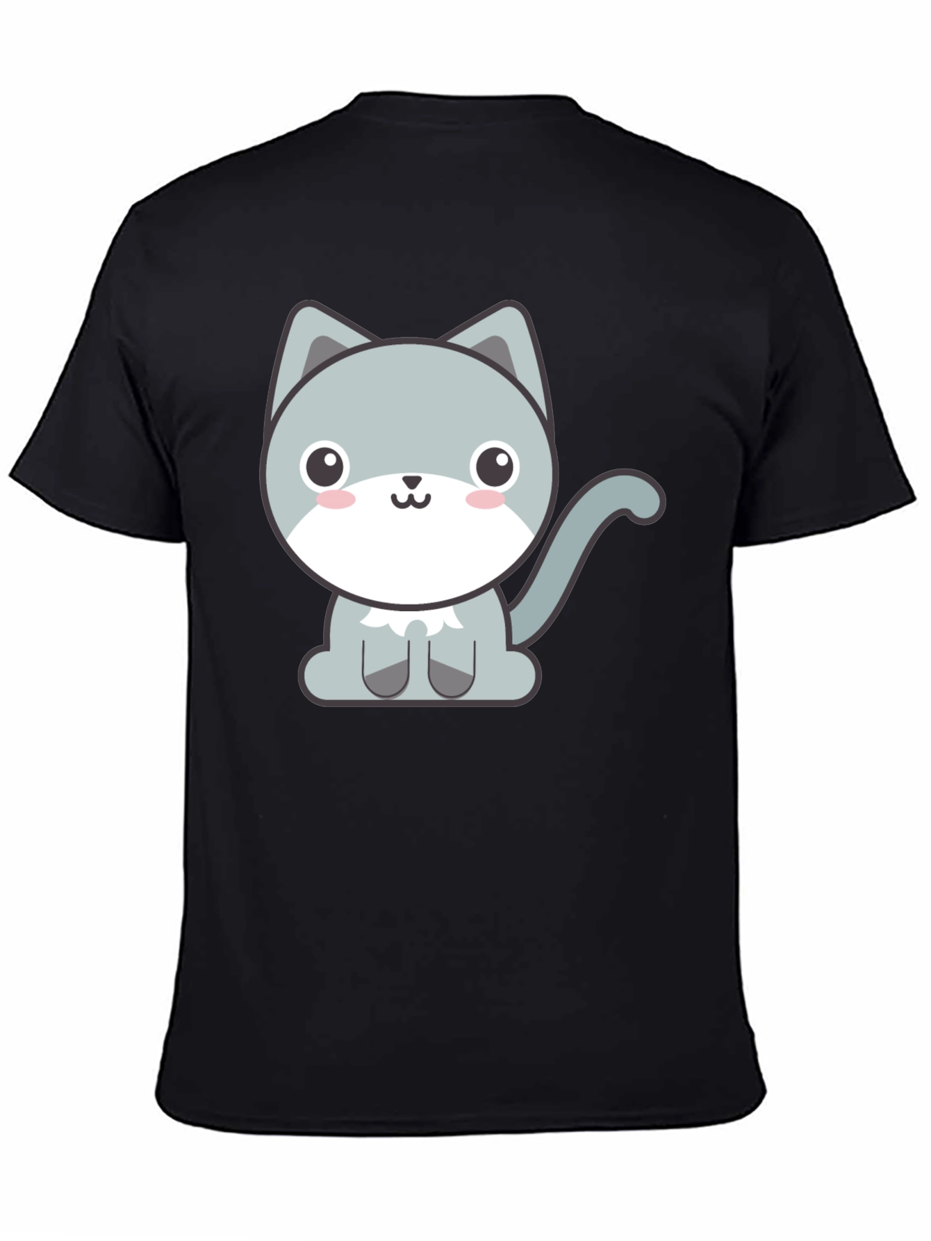 Cute Cartoon Cat Graphic Tee - Black T-Shirt