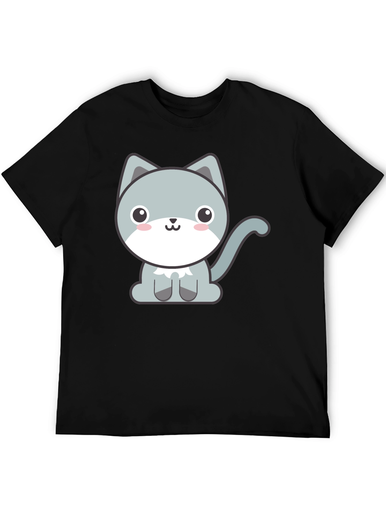 Cute Cartoon Cat Graphic Tee - Black T-Shirt