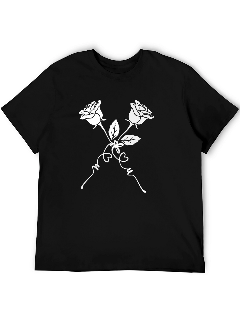 Rose T-Shirt - Black with White Floral Design