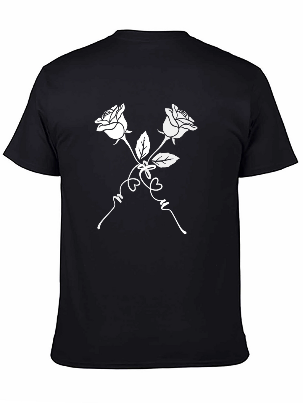 Rose T-Shirt - Black with White Floral Design