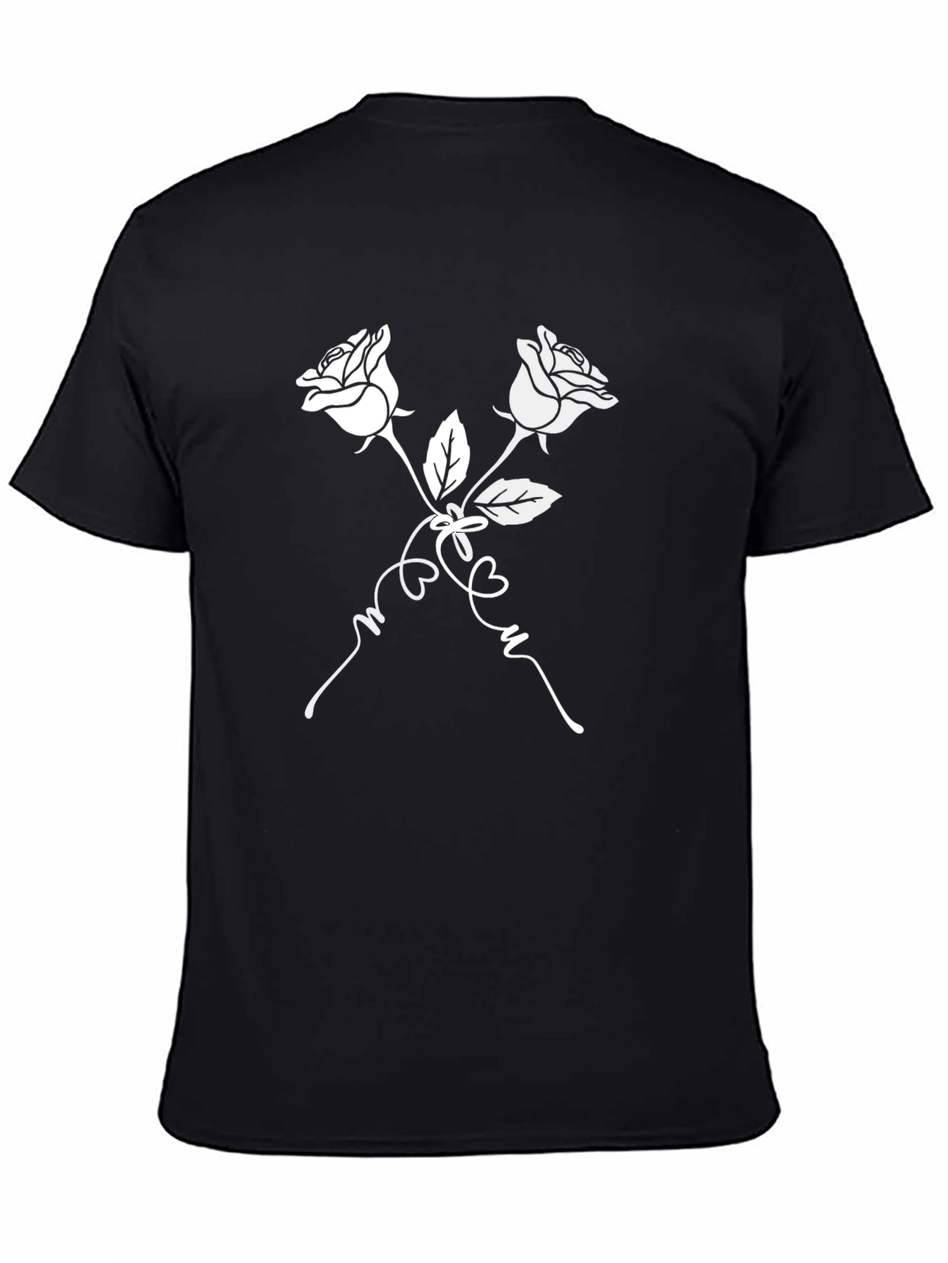 Rose T-Shirt - Black with White Floral Design