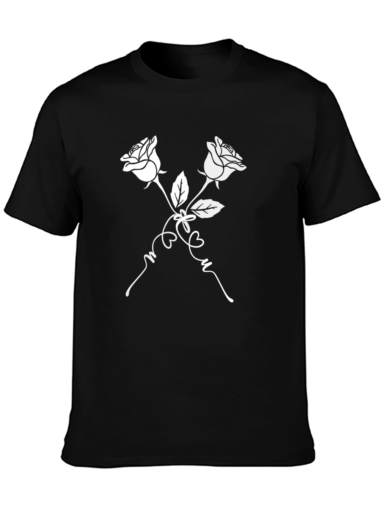 Rose T-Shirt - Black with White Floral Design
