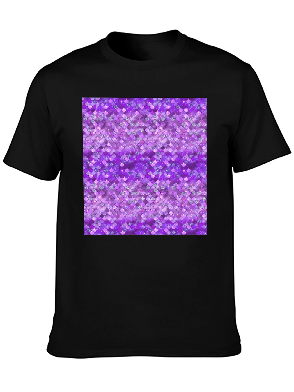 Purple Mermaid Scales Pattern Black T-Shirt