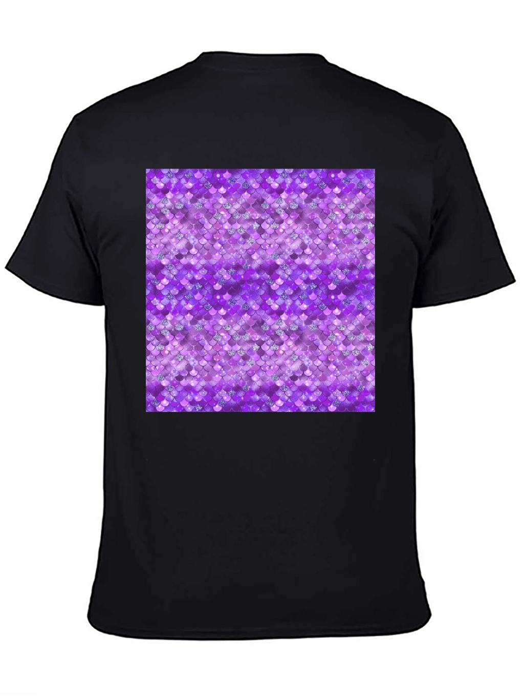 Purple Mermaid Scales Pattern Black T-Shirt