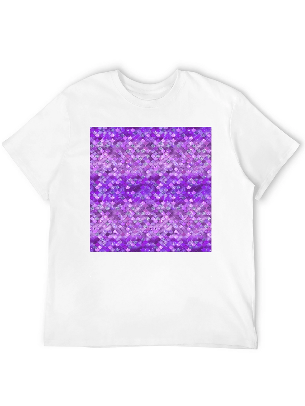Purple Mermaid Scales Pattern Black T-Shirt