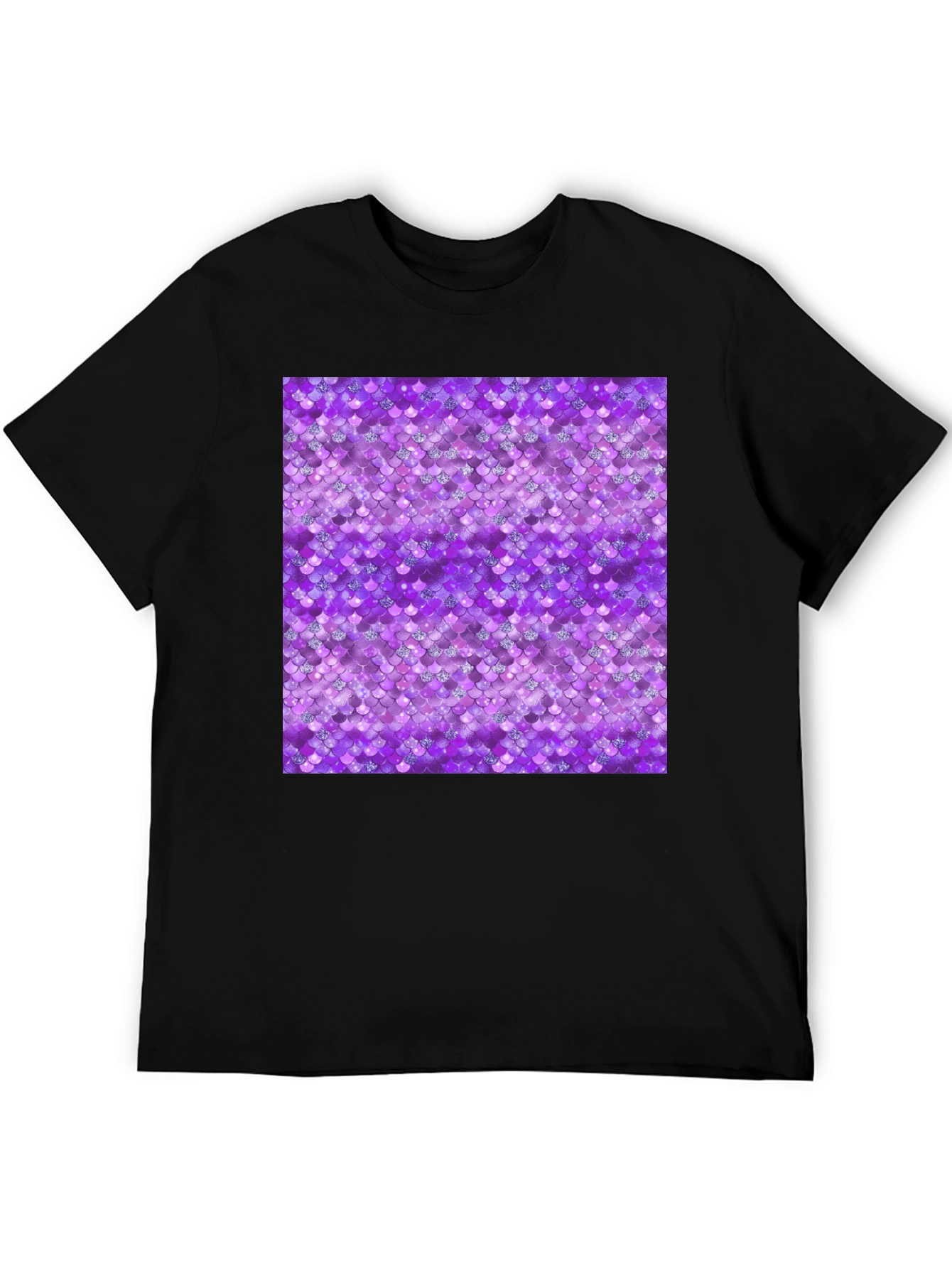 Purple Mermaid Scales Pattern Black T-Shirt