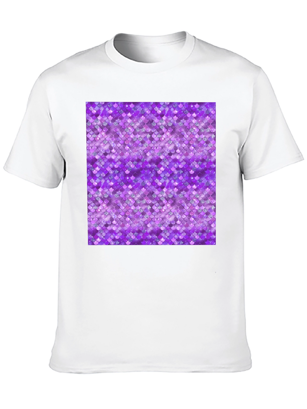 Purple Mermaid Scales Pattern Black T-Shirt