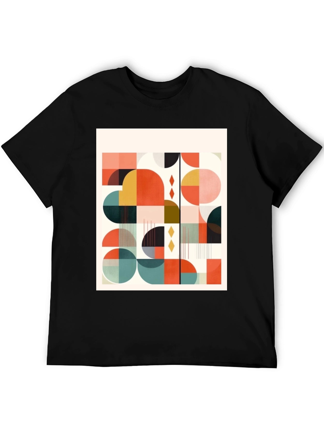 Retro Geometric Print Tee - Modern Art Design