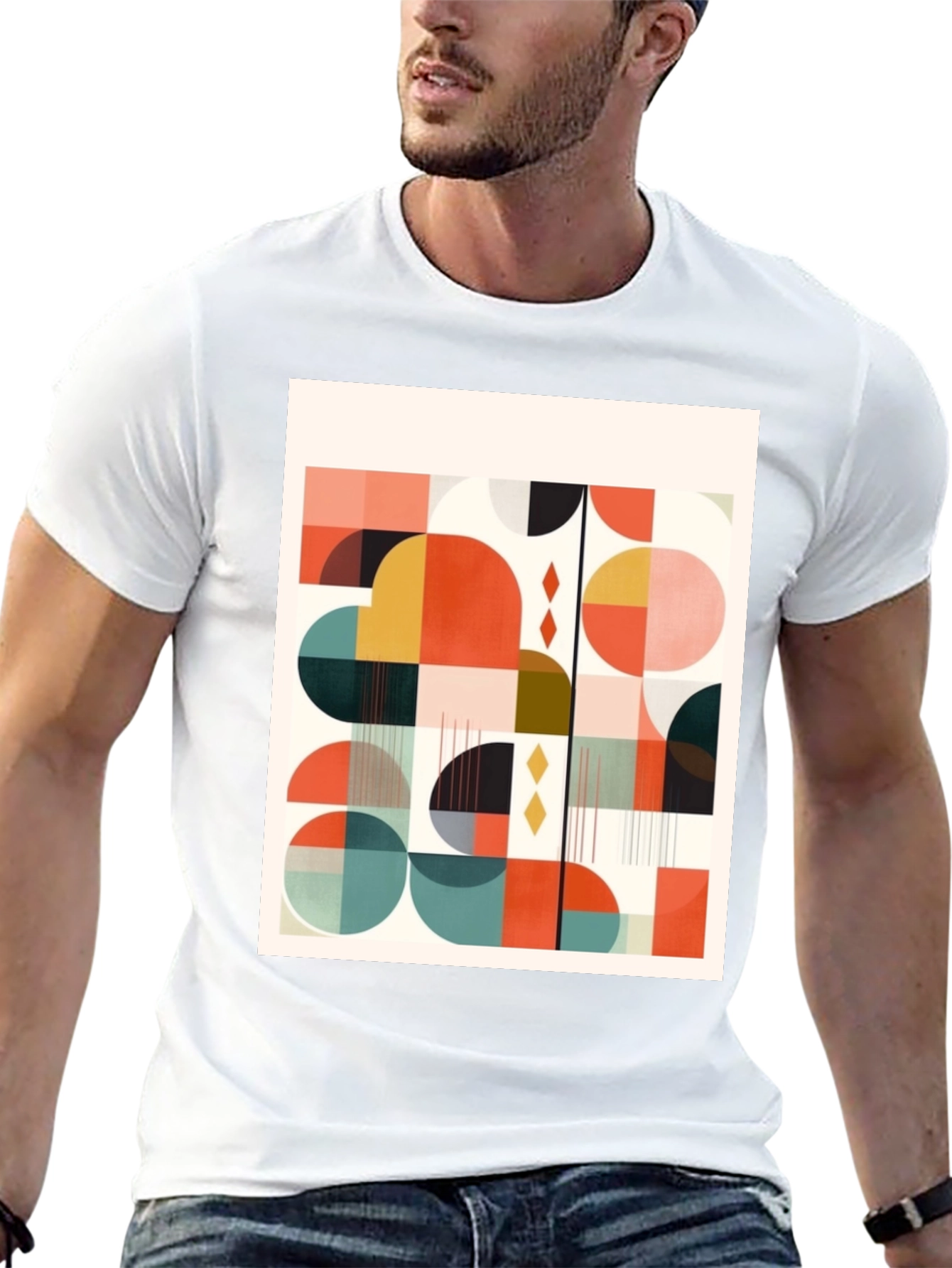 Retro Geometric Print Tee - Modern Art Design