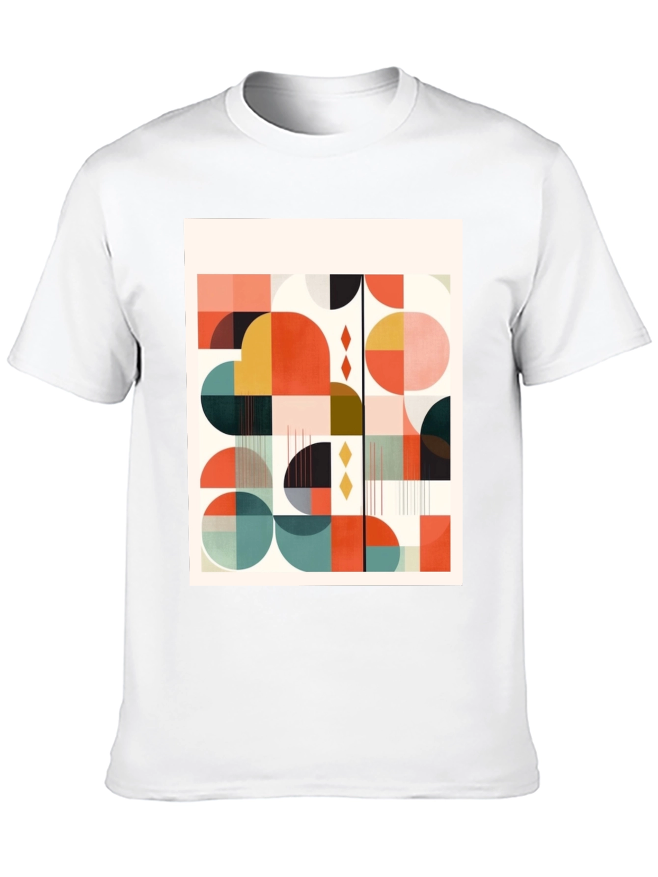 Retro Geometric Print Tee - Modern Art Design