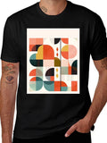 Retro Geometric Print Tee - Modern Art Design