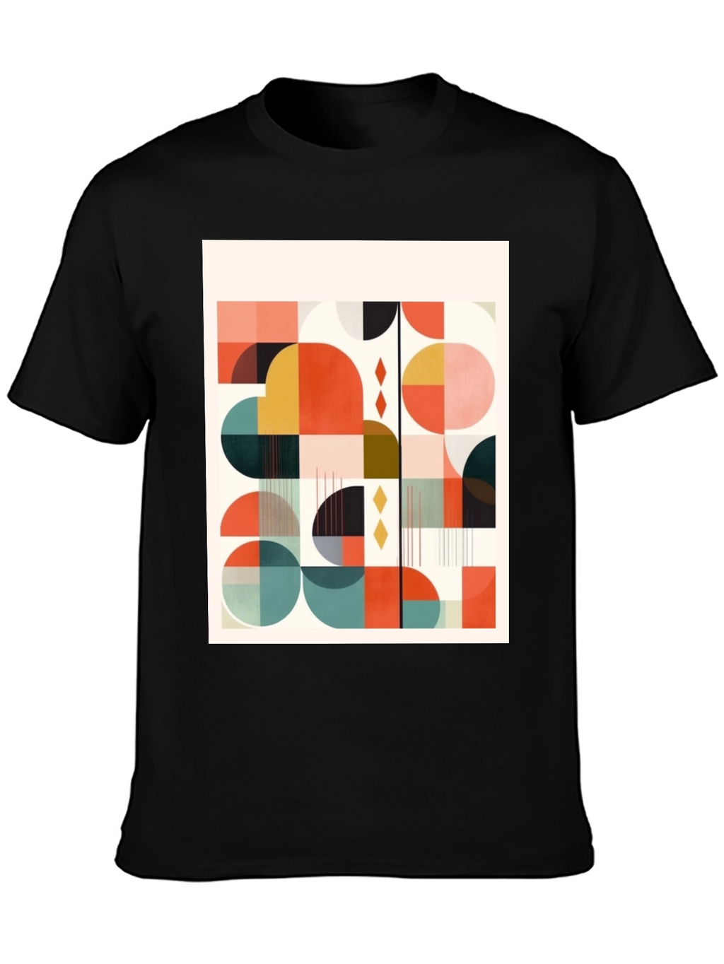 Retro Geometric Print Tee - Modern Art Design