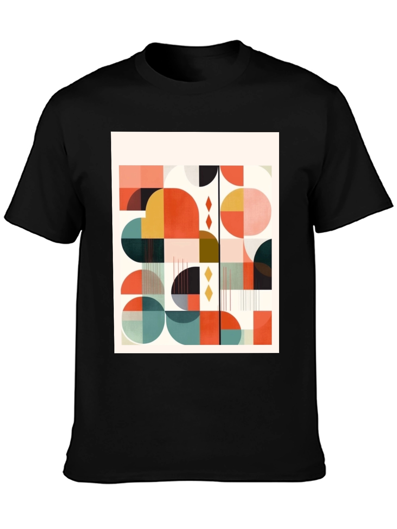 Retro Geometric Print Tee - Modern Art Design