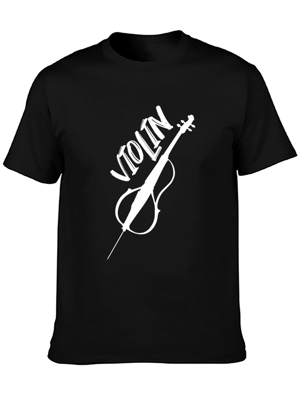 Violin Graphic Tee - Black Crew Neck Casual T-Shirt