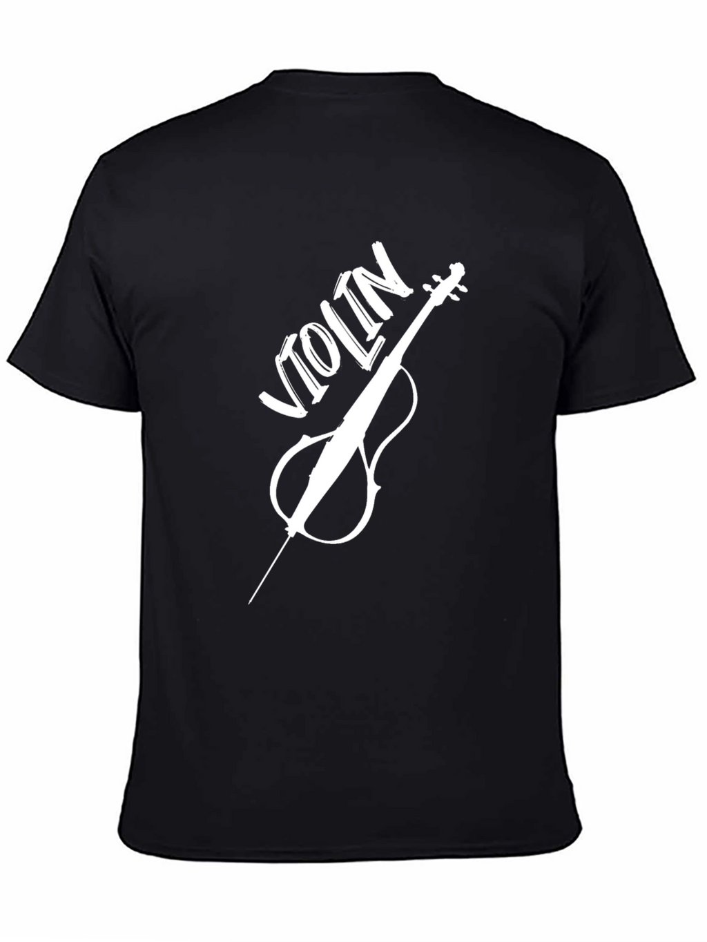 Violin Graphic Tee - Black Crew Neck Casual T-Shirt