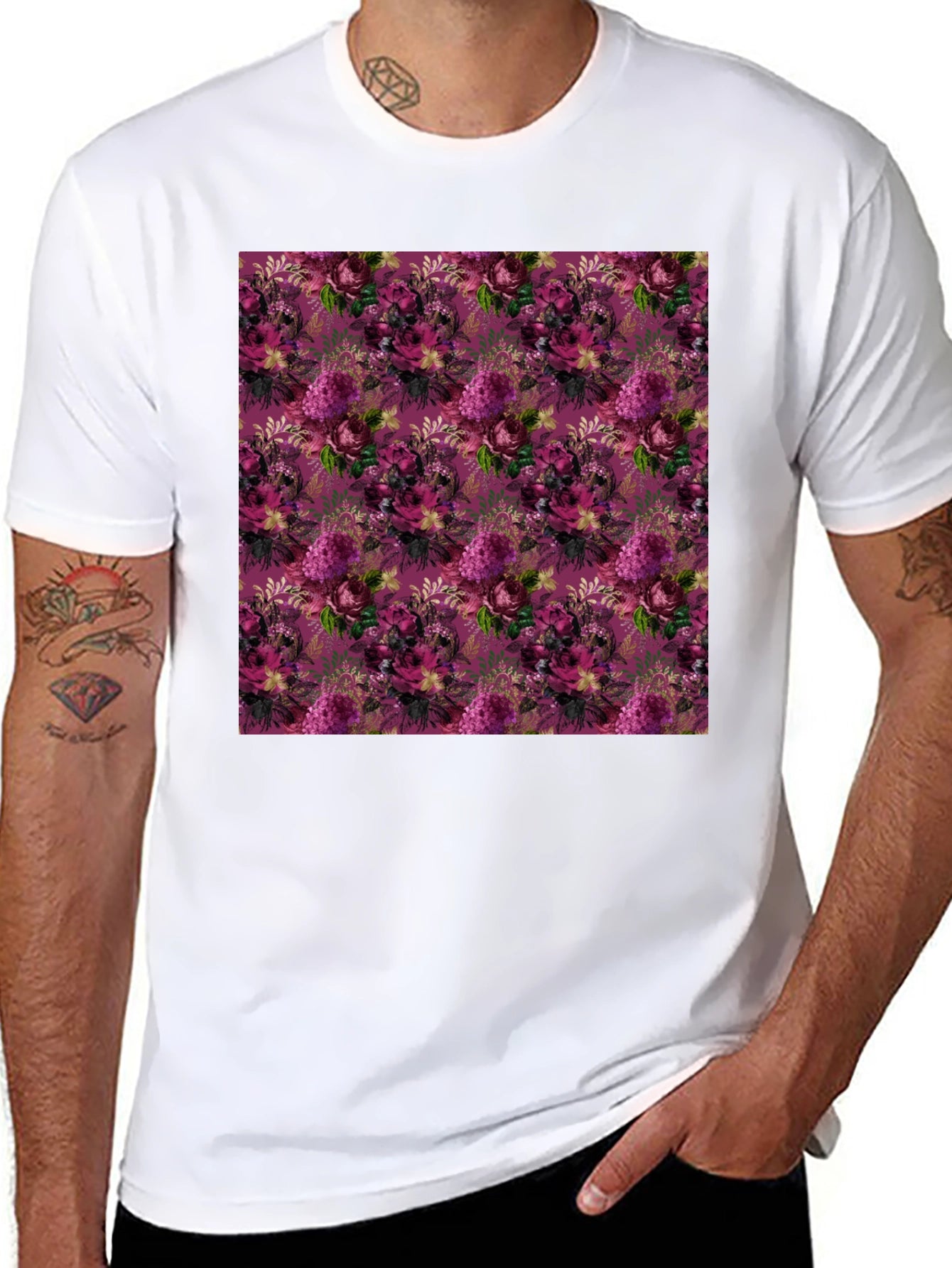 Floral Burst Black T-Shirt - Stylish Patterned Tee
