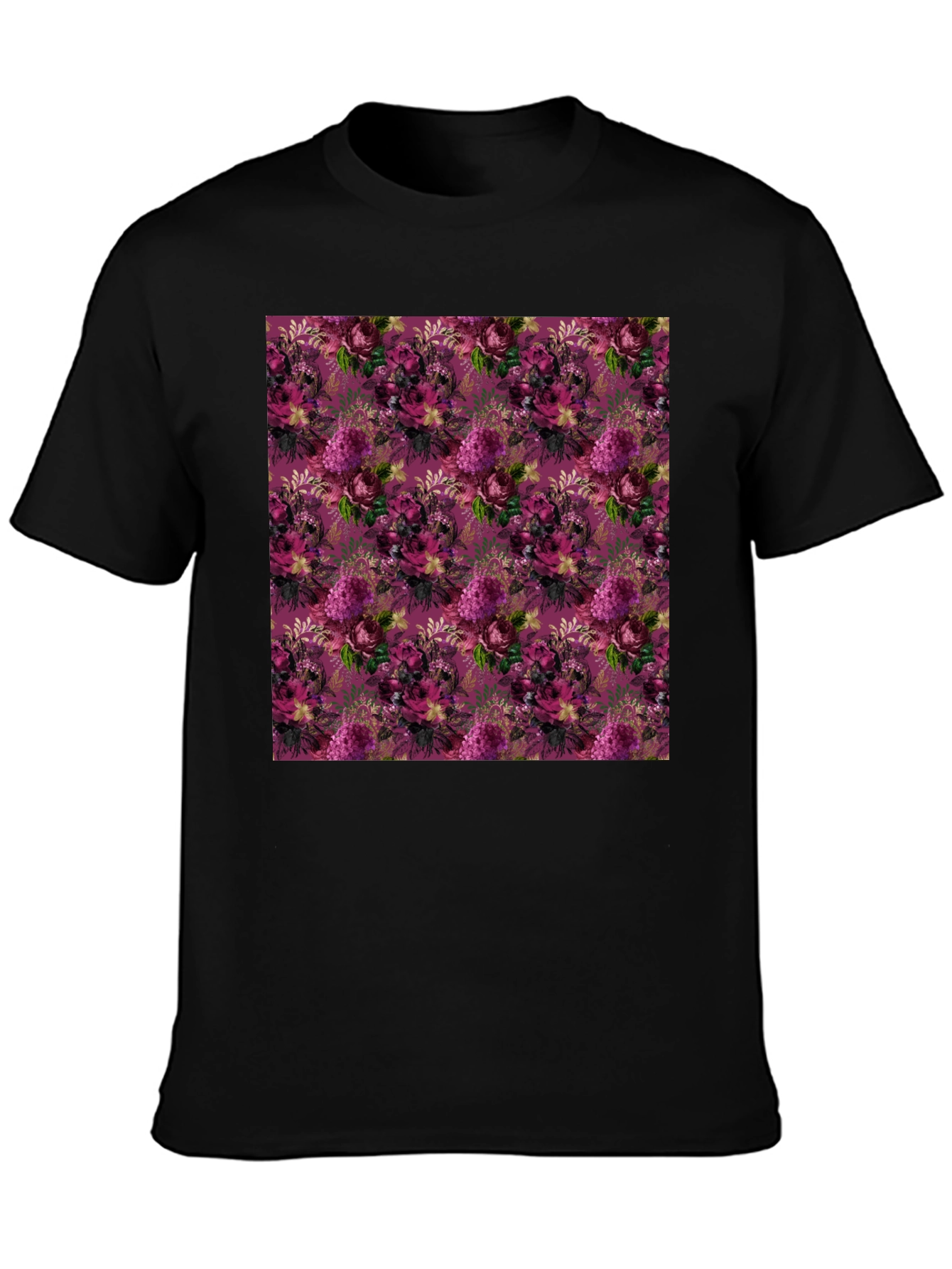 Floral Burst Black T-Shirt - Stylish Patterned Tee