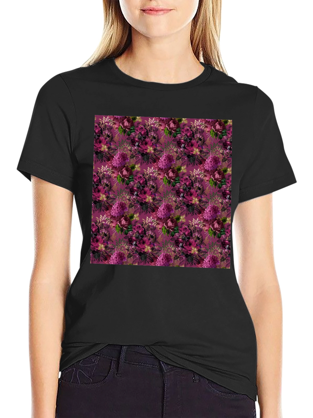Floral Burst Black T-Shirt - Stylish Patterned Tee