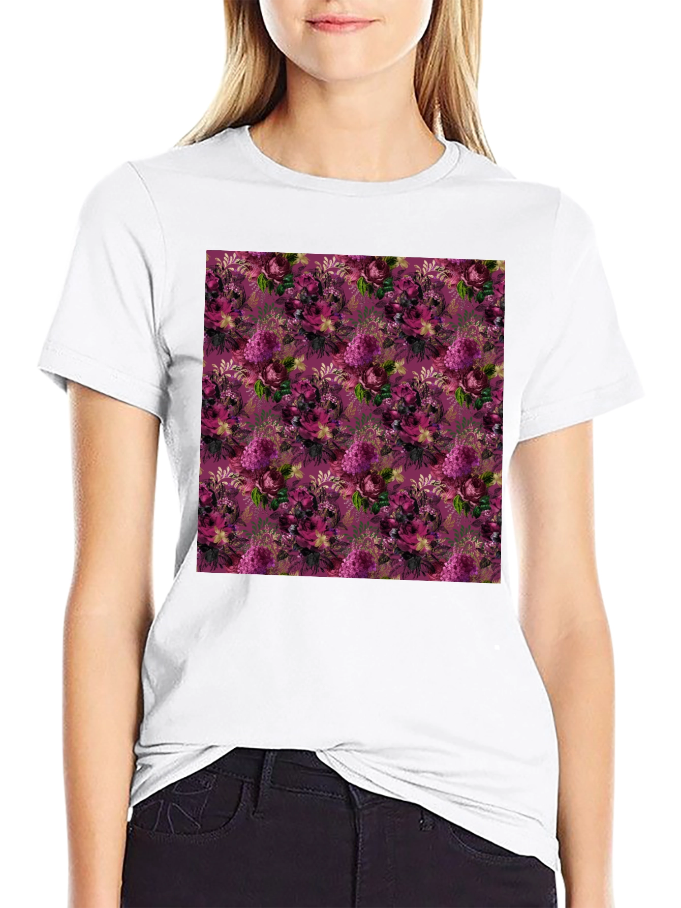 Floral Burst Black T-Shirt - Stylish Patterned Tee