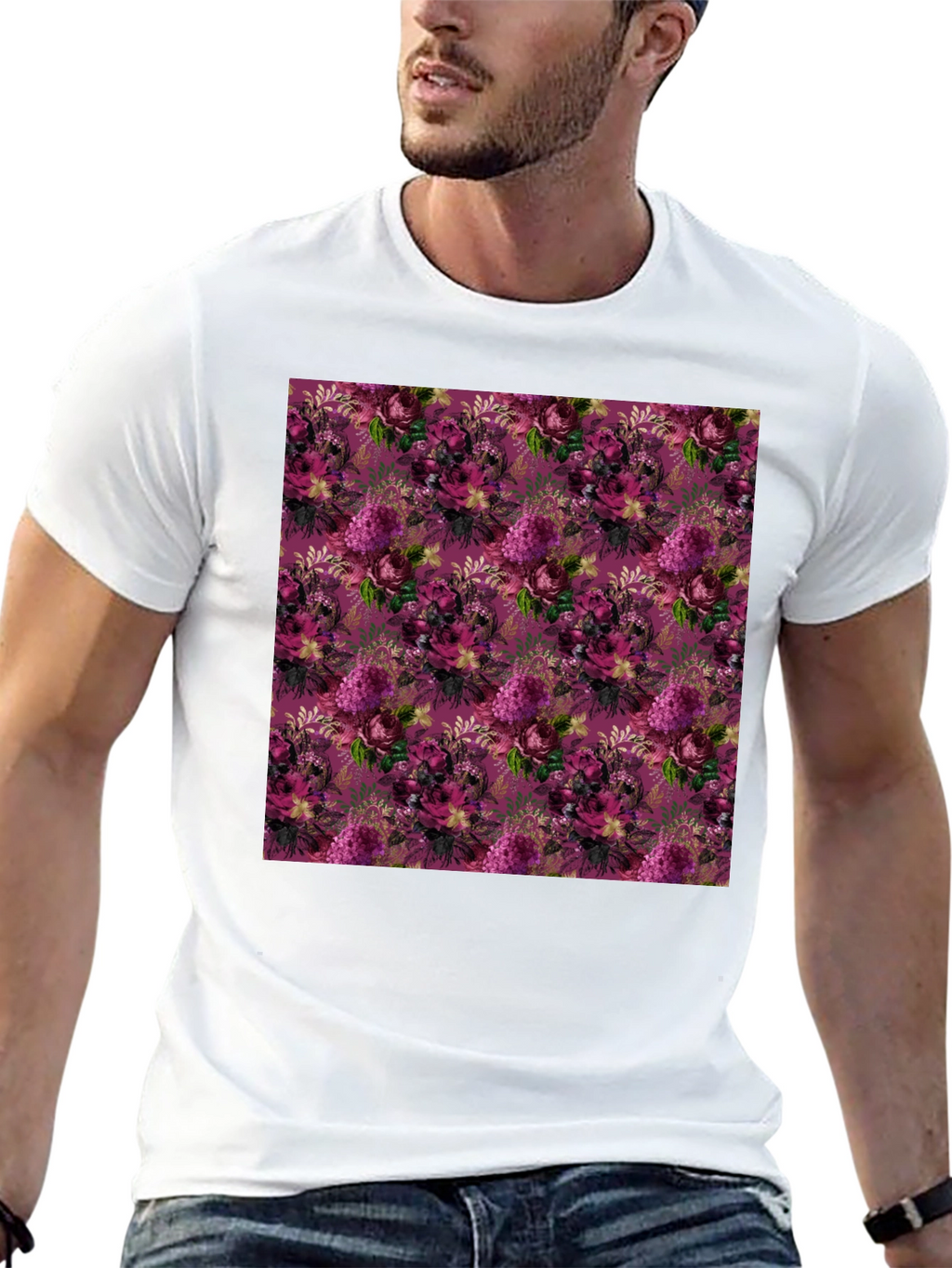 Floral Burst Black T-Shirt - Stylish Patterned Tee