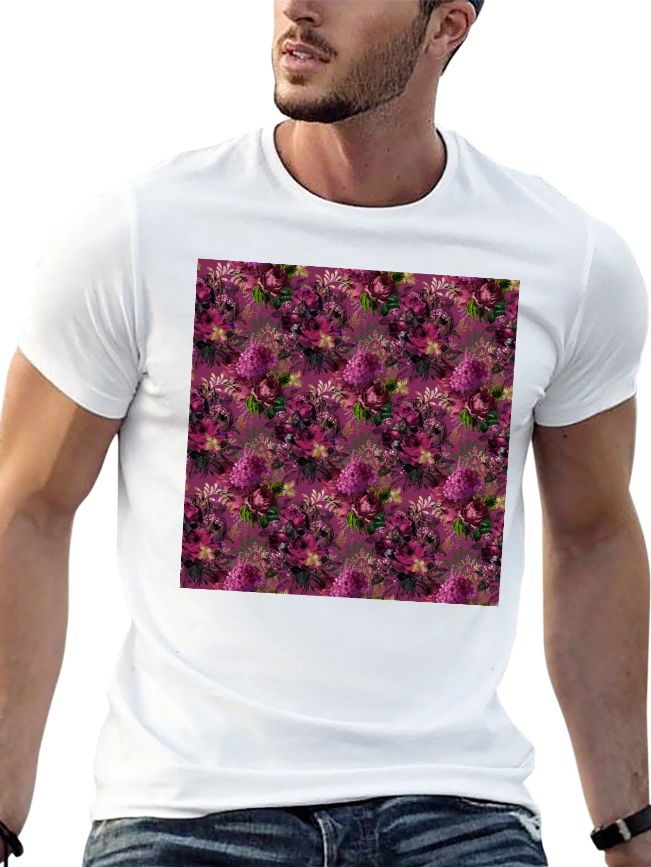 Floral Burst Black T-Shirt - Stylish Patterned Tee