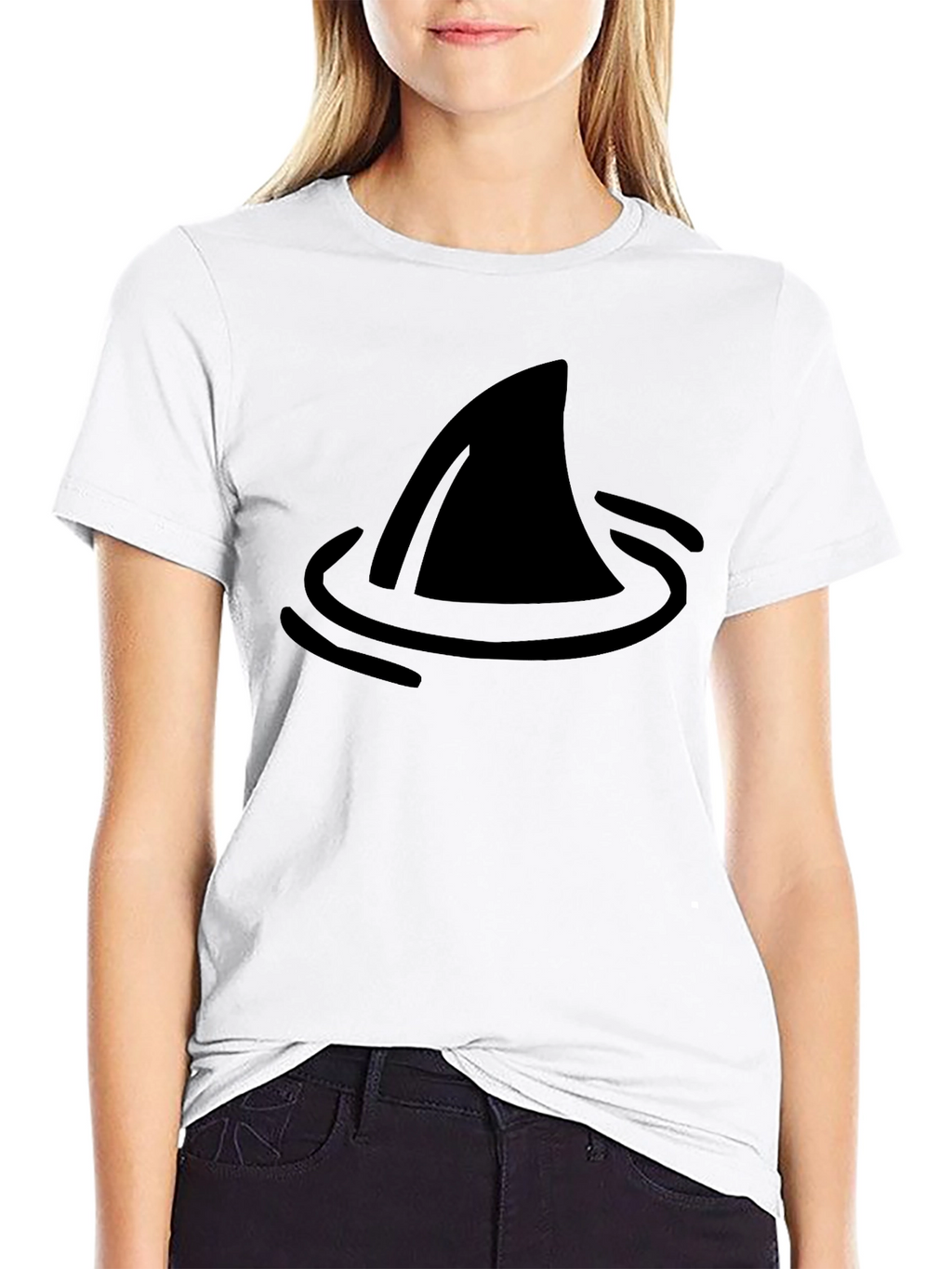 Shark Fin Graphic Tee - Black Cotton T-Shirt