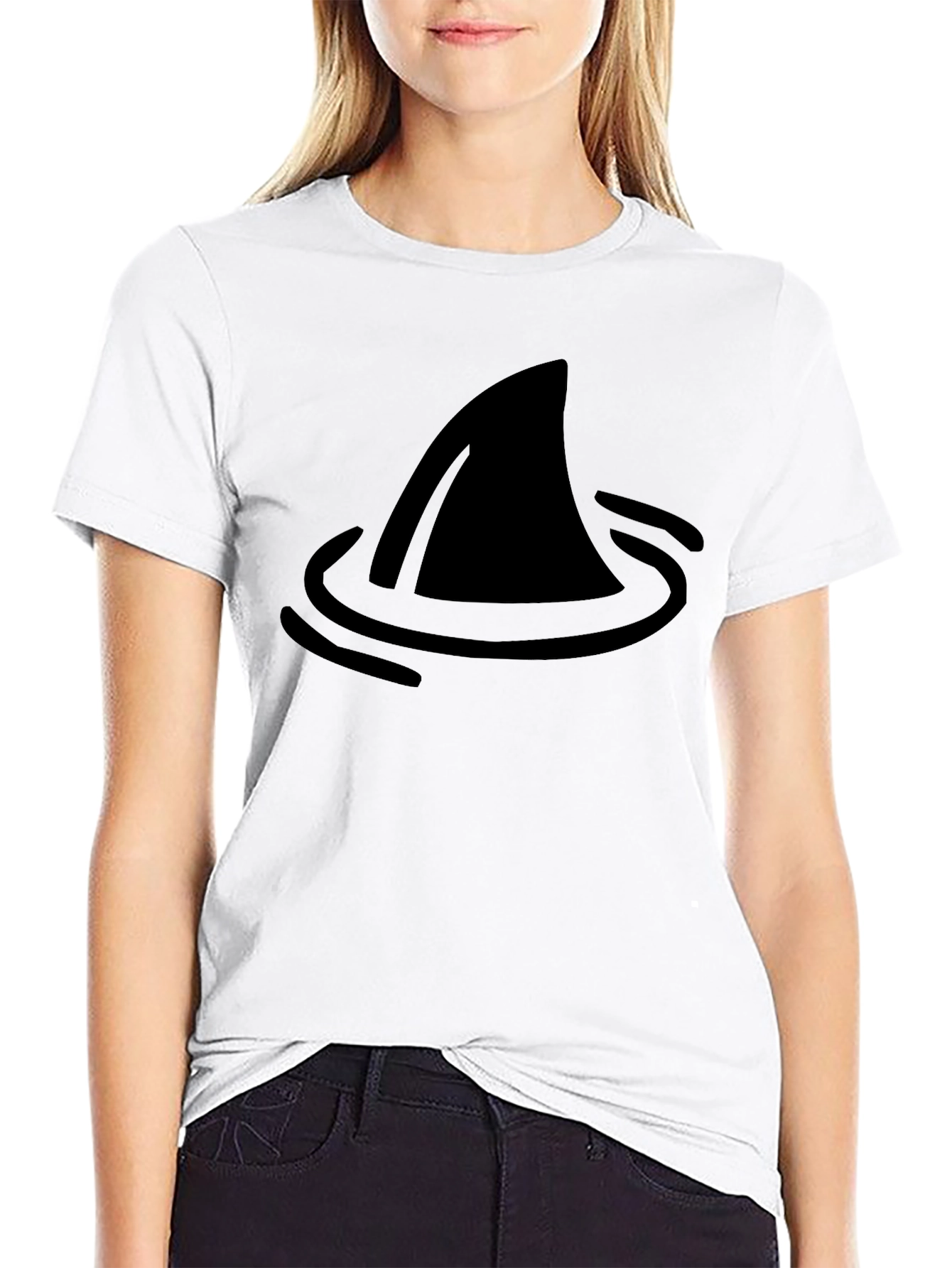 Shark Fin Graphic Tee - Black Cotton T-Shirt