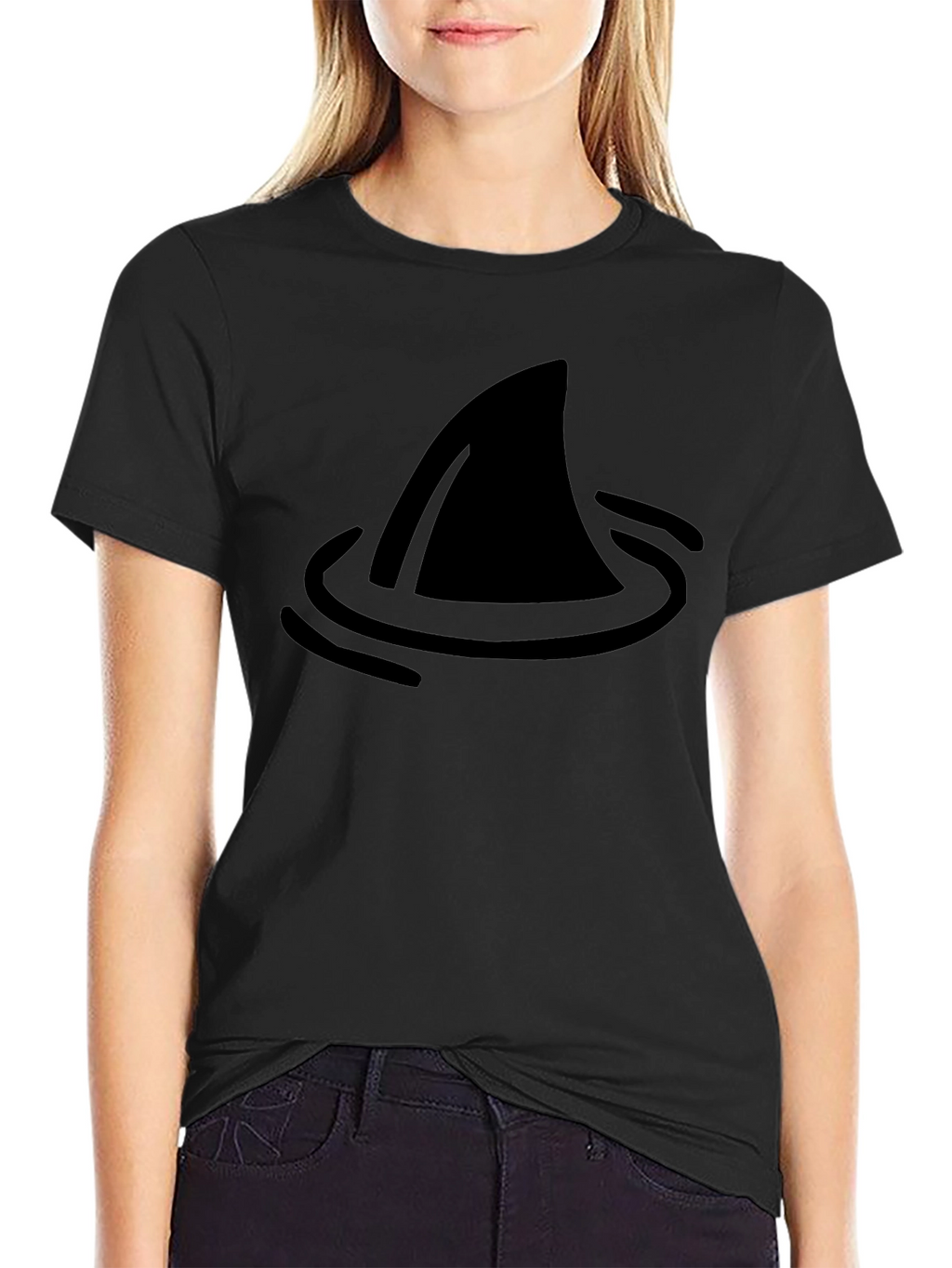 Shark Fin Graphic Tee - Black Cotton T-Shirt