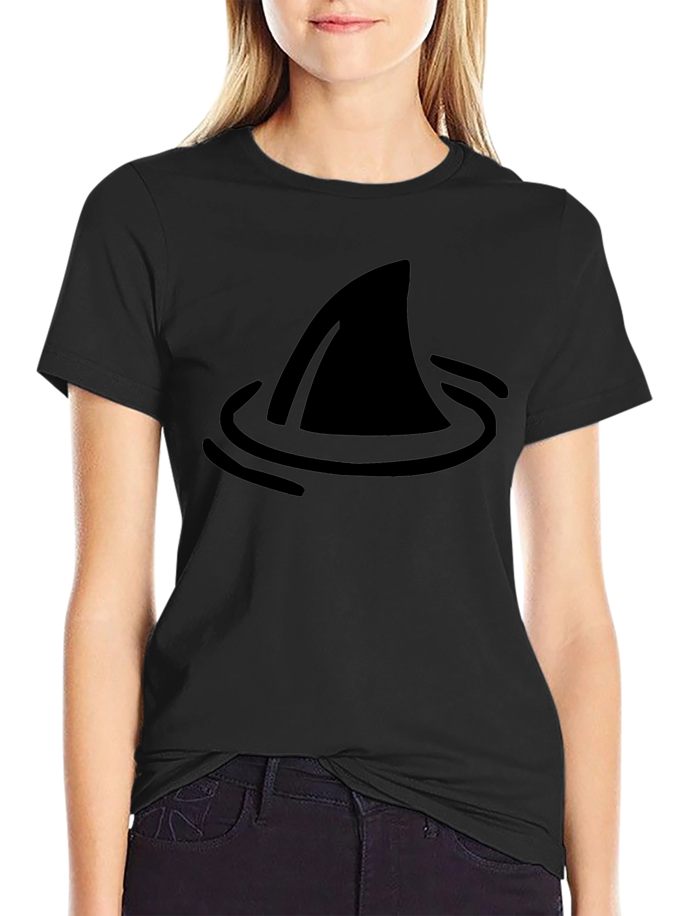 Shark Fin Graphic Tee - Black Cotton T-Shirt