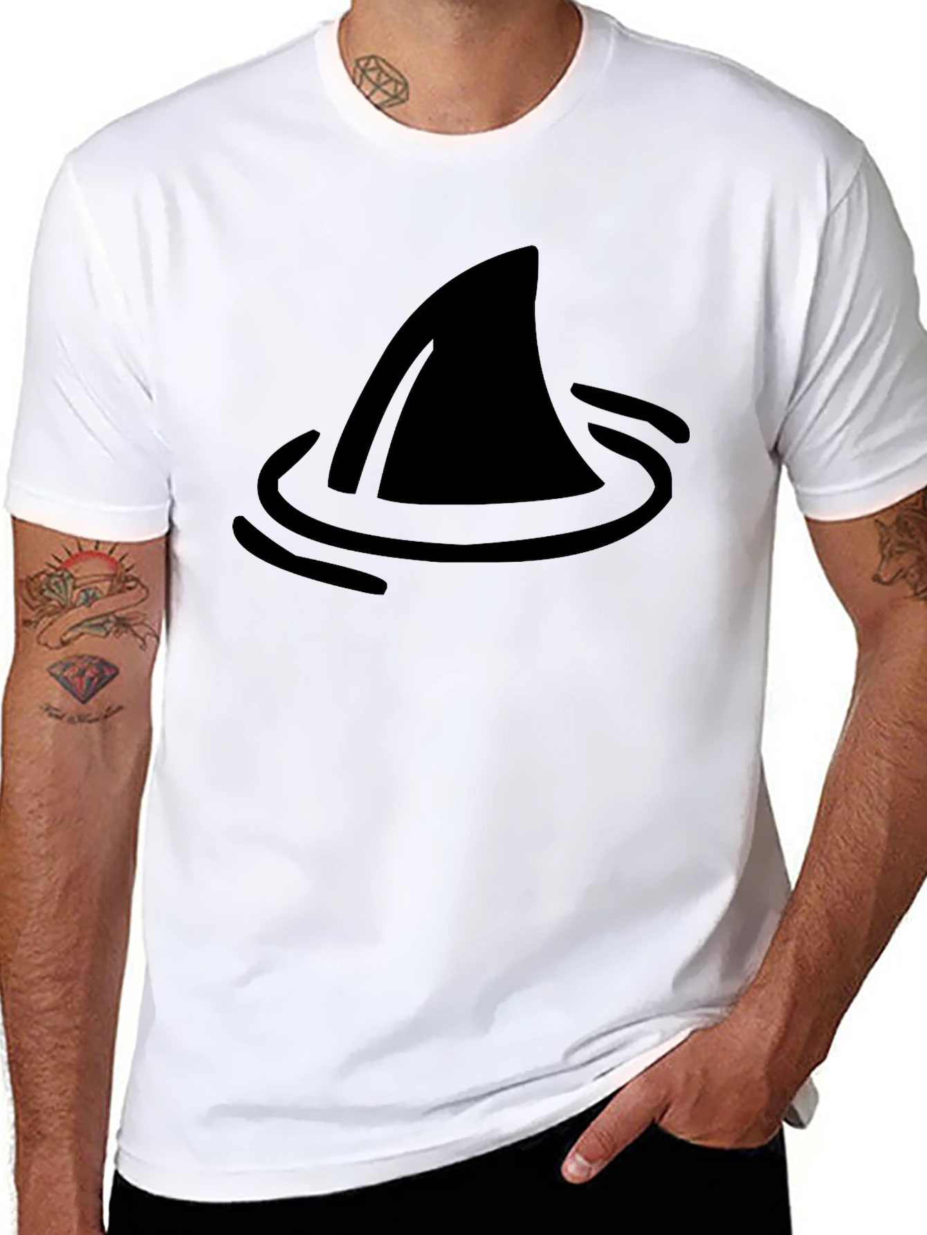Shark Fin Graphic Tee - Black Cotton T-Shirt