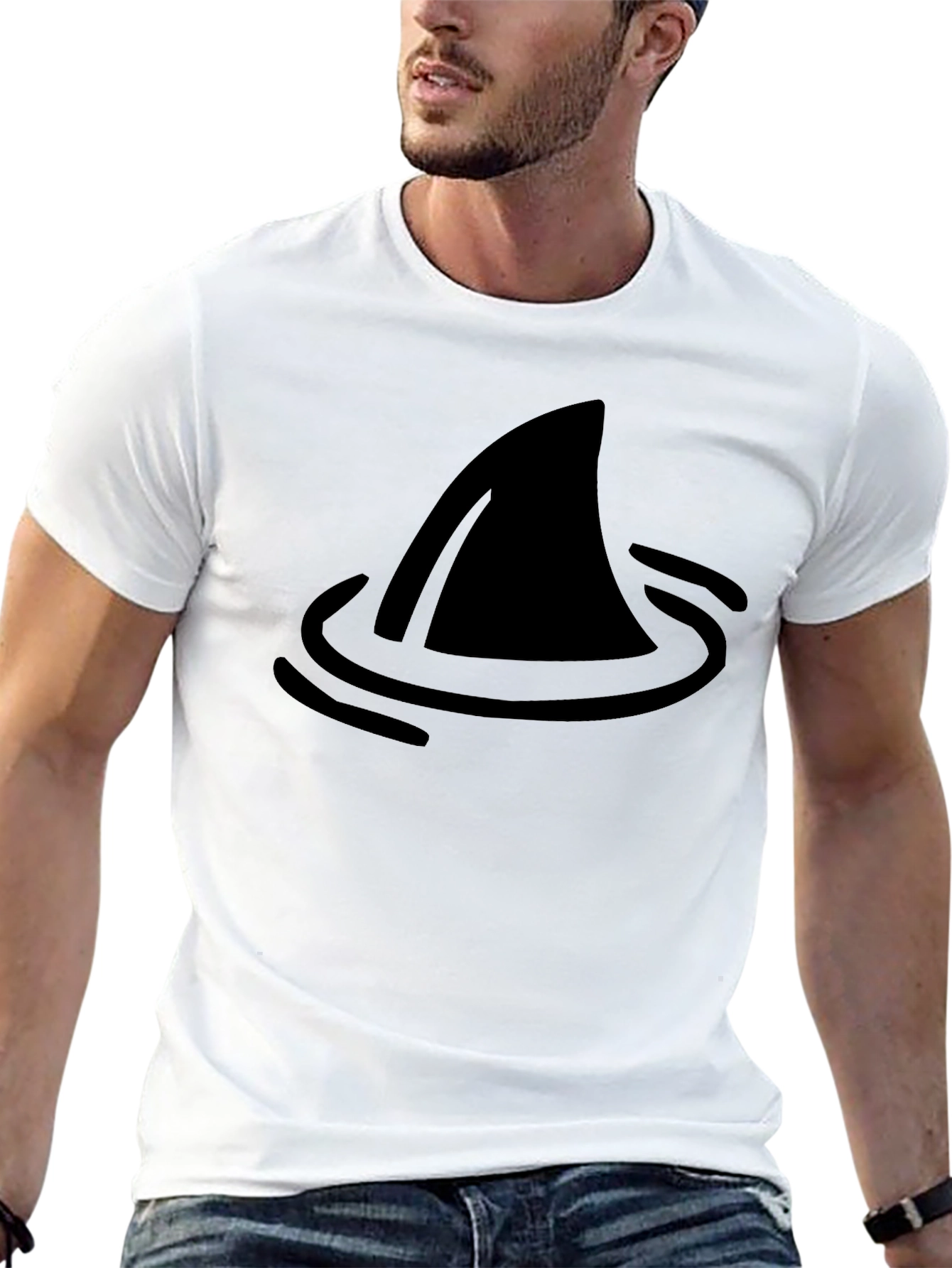 Shark Fin Graphic Tee - Black Cotton T-Shirt