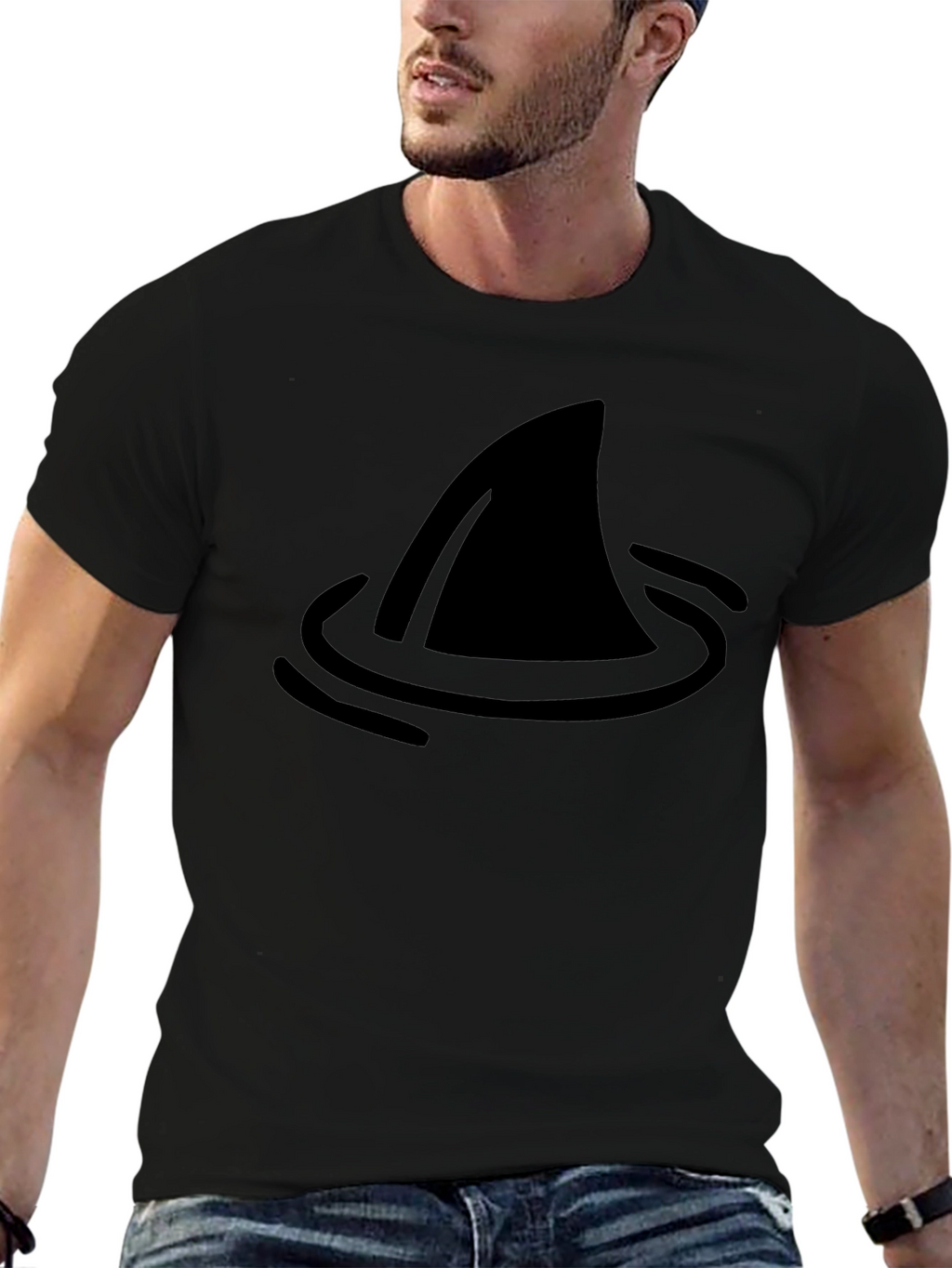 Shark Fin Graphic Tee - Black Cotton T-Shirt