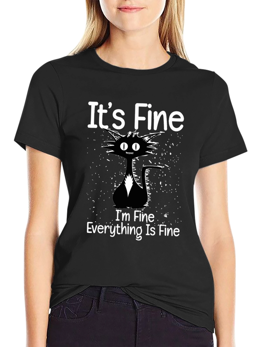 Its Fine Cat Graphic Tee - Funny Black T-Shirt