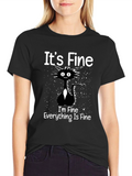 Its Fine Cat Graphic Tee - Funny Black T-Shirt