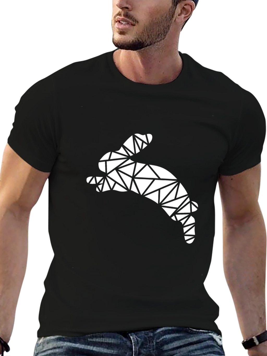 Geometric Rabbit Graphic Tee - Modern Art Shirt