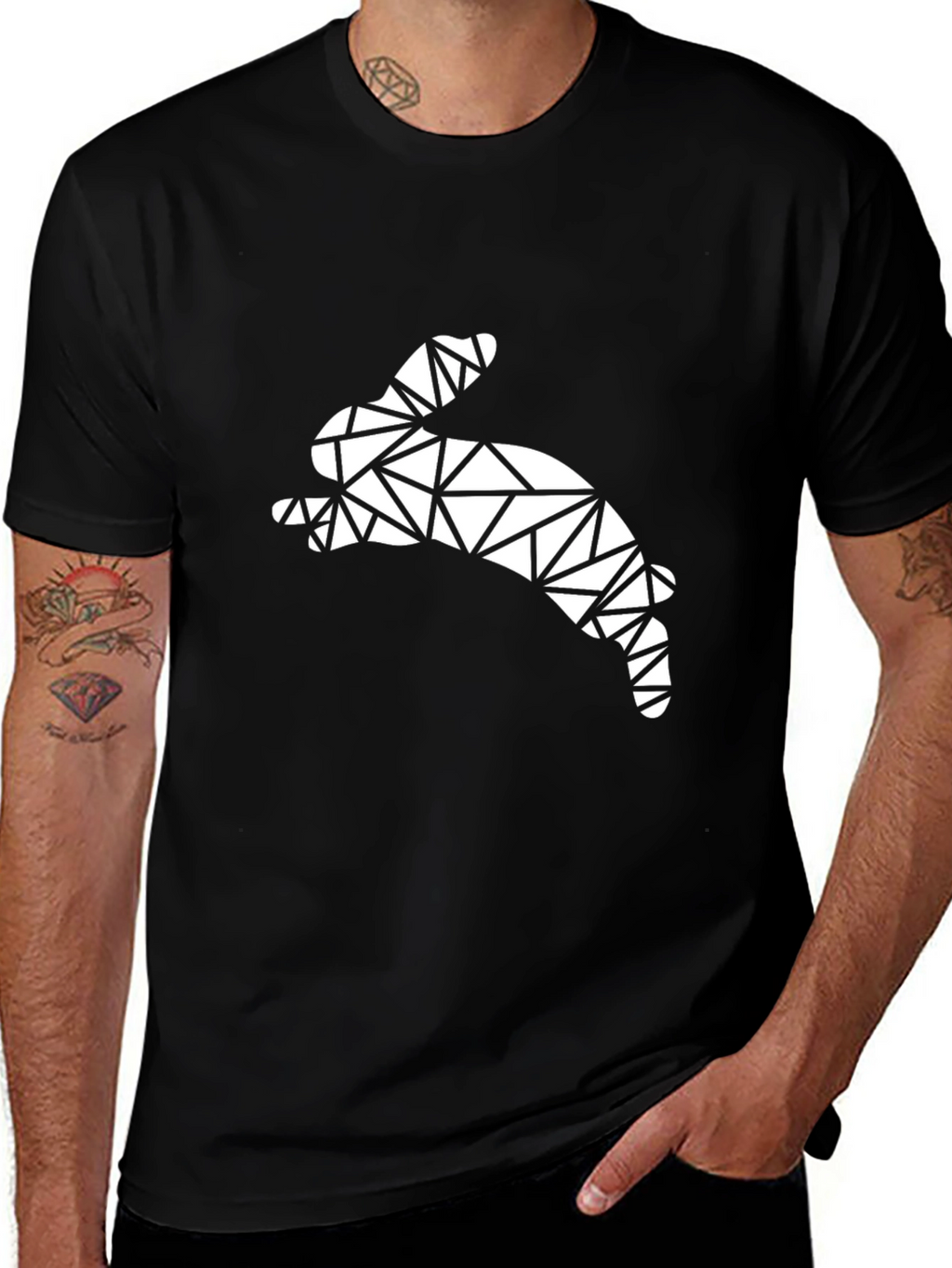 Geometric Rabbit Graphic Tee - Modern Art Shirt