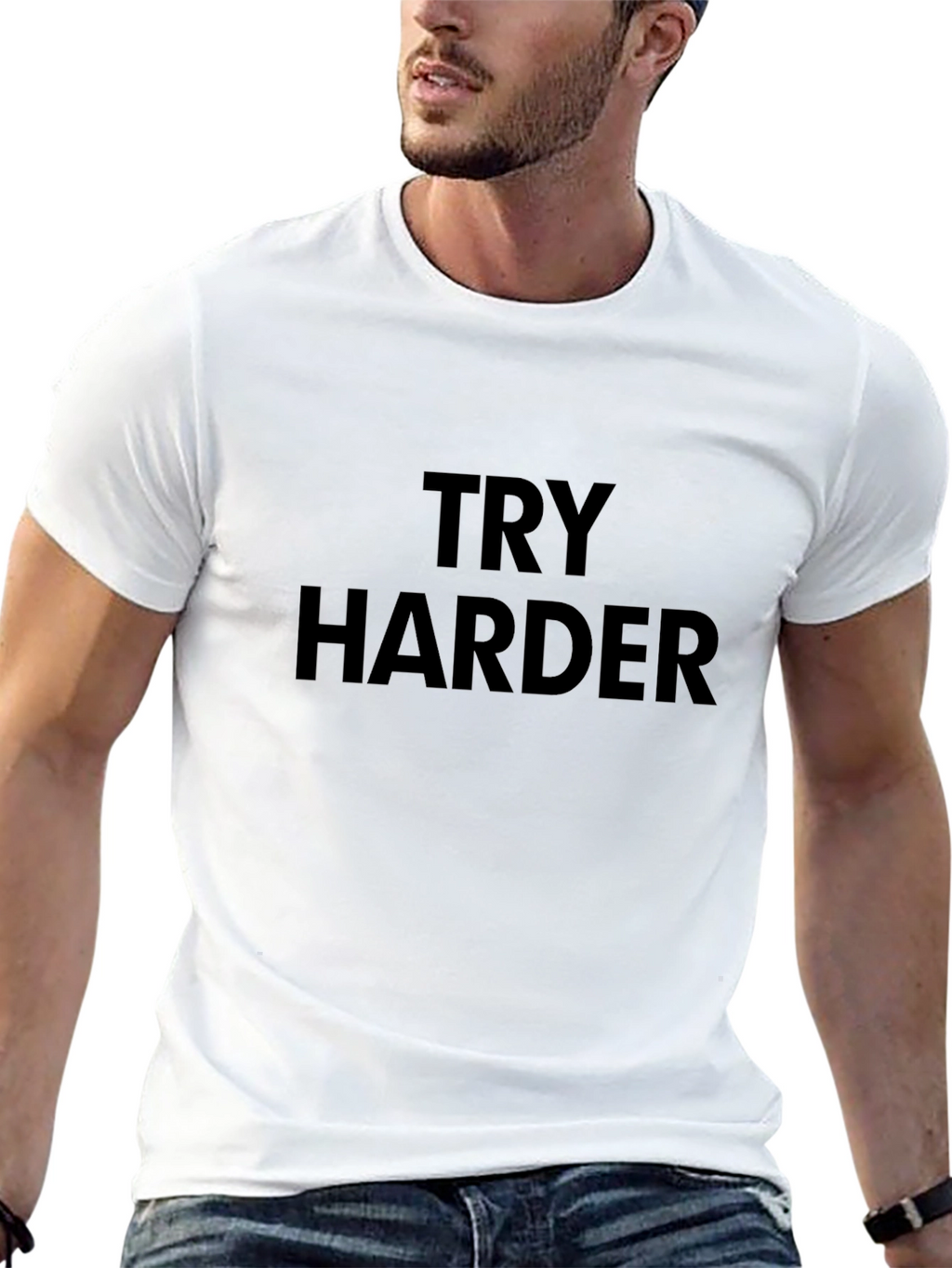 Try Harder Graphic Tee - Motivational Black T-Shirt