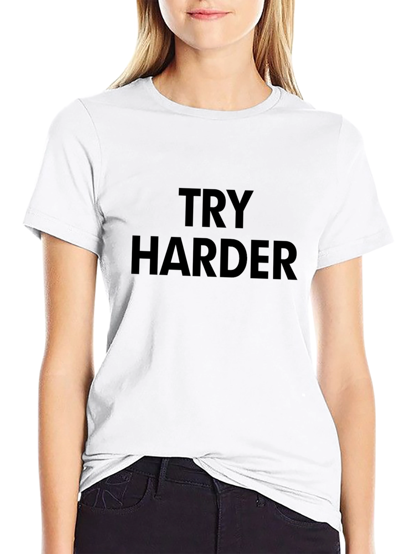 Try Harder Graphic Tee - Motivational Black T-Shirt