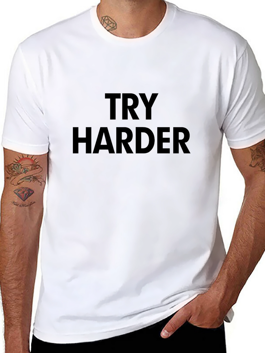 Try Harder Graphic Tee - Motivational Black T-Shirt