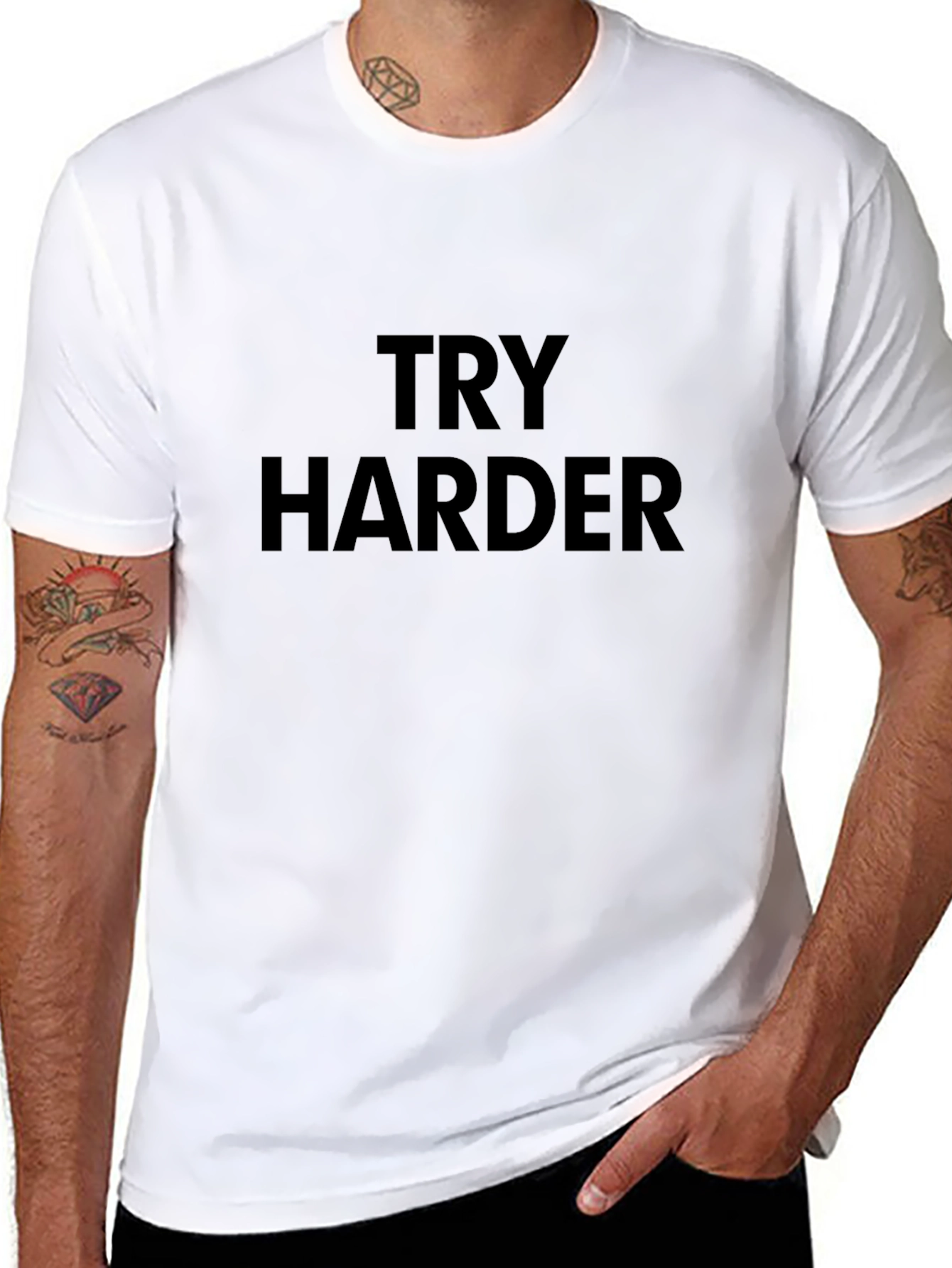 Try Harder Graphic Tee - Motivational Black T-Shirt