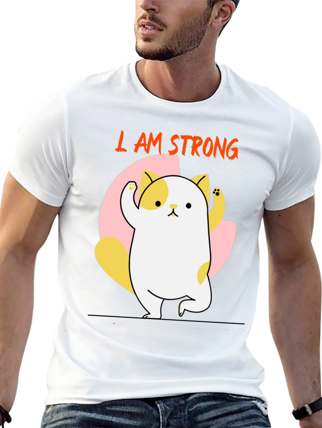 I AM STRONG T-Shirt Cute Cat Design