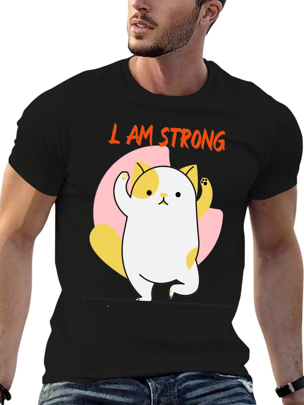 I AM STRONG T-Shirt Cute Cat Design