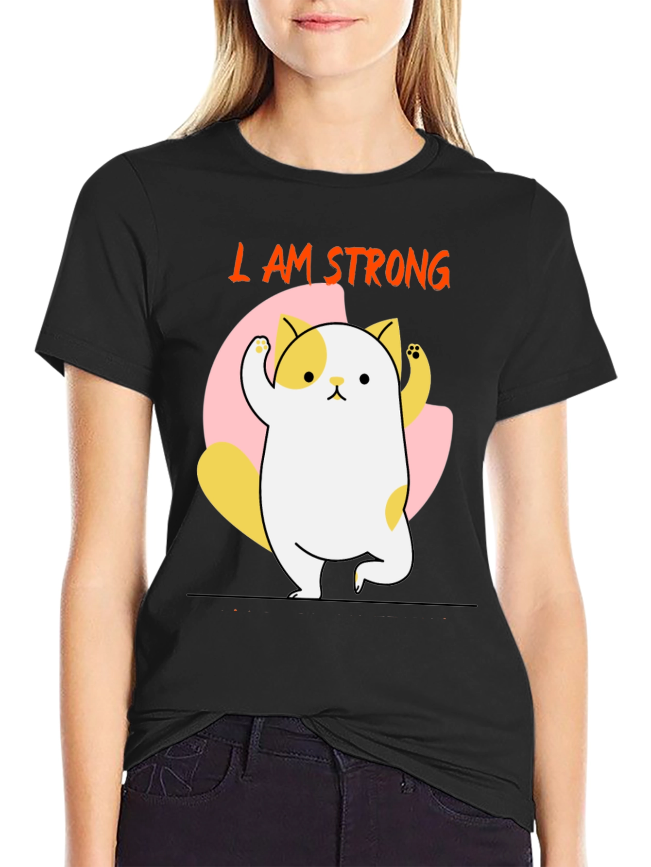 I AM STRONG T-Shirt Cute Cat Design