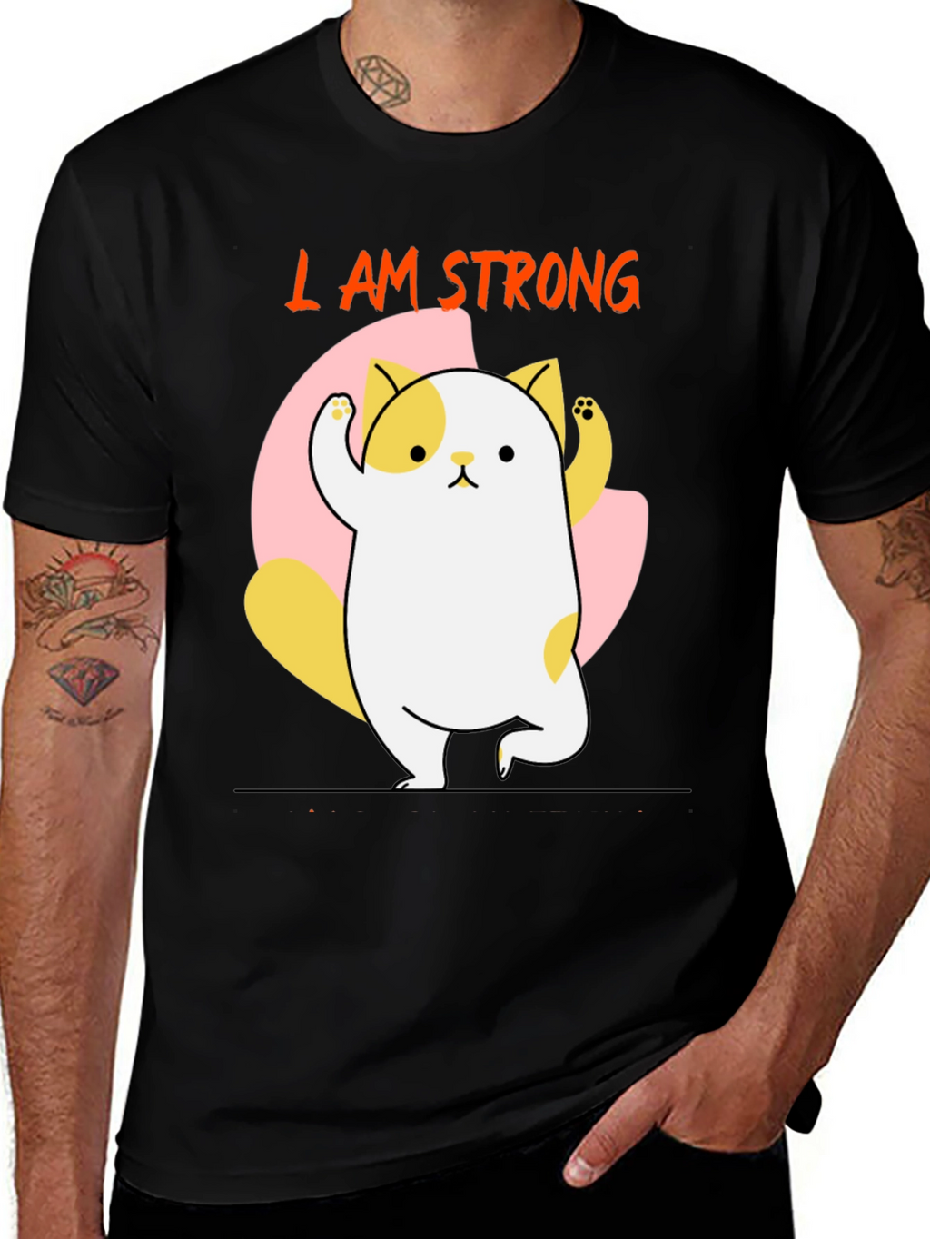 I AM STRONG T-Shirt Cute Cat Design