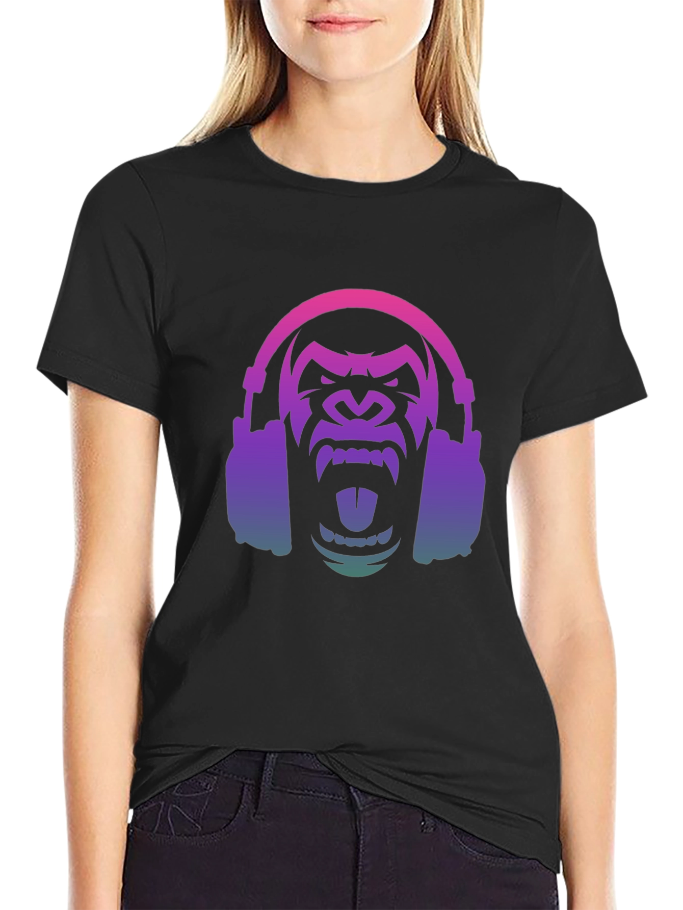 DJ Gorilla Graphic Tee - Cool Gradient Headphone Design
