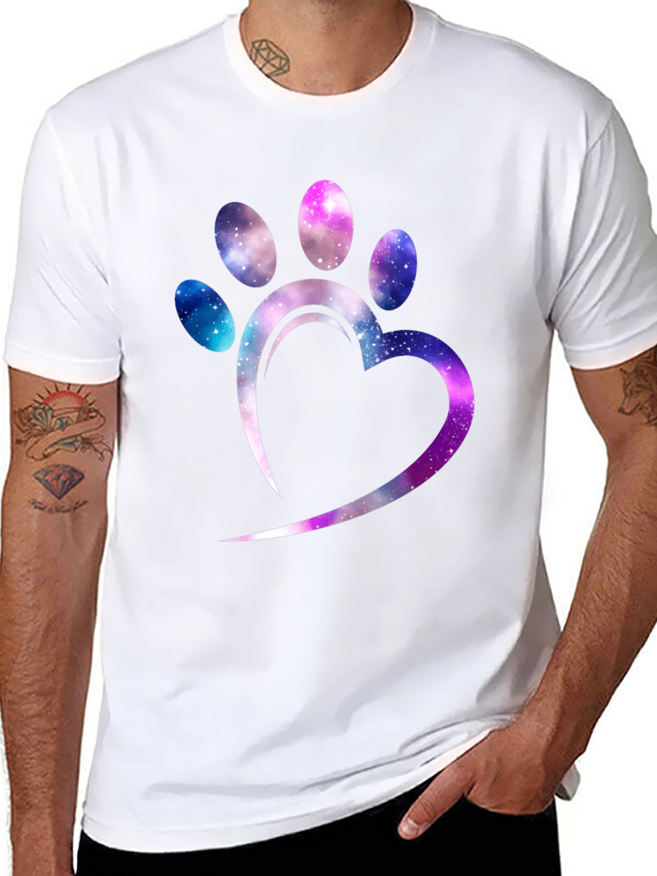Galaxy Paw Print Heart T-Shirt