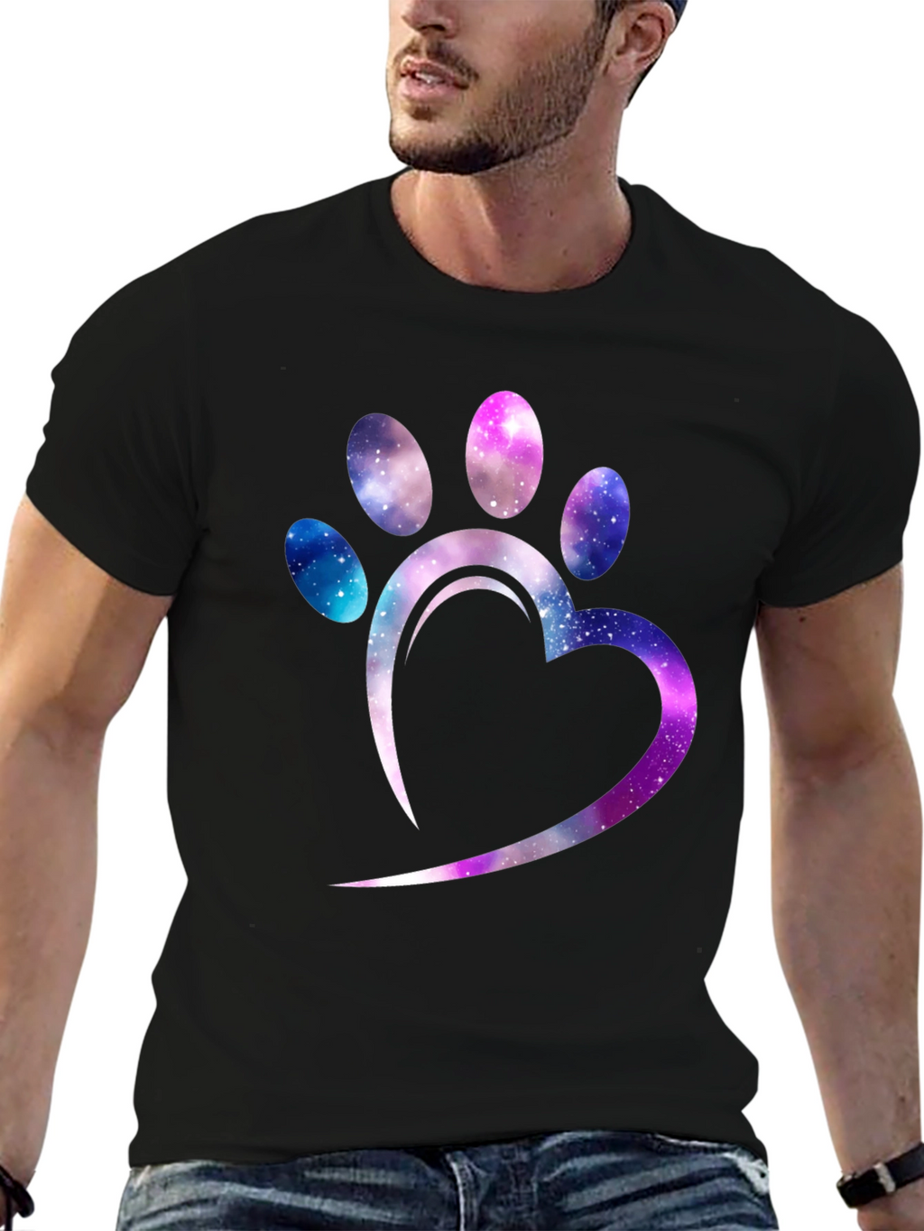 Galaxy Paw Print Heart T-Shirt