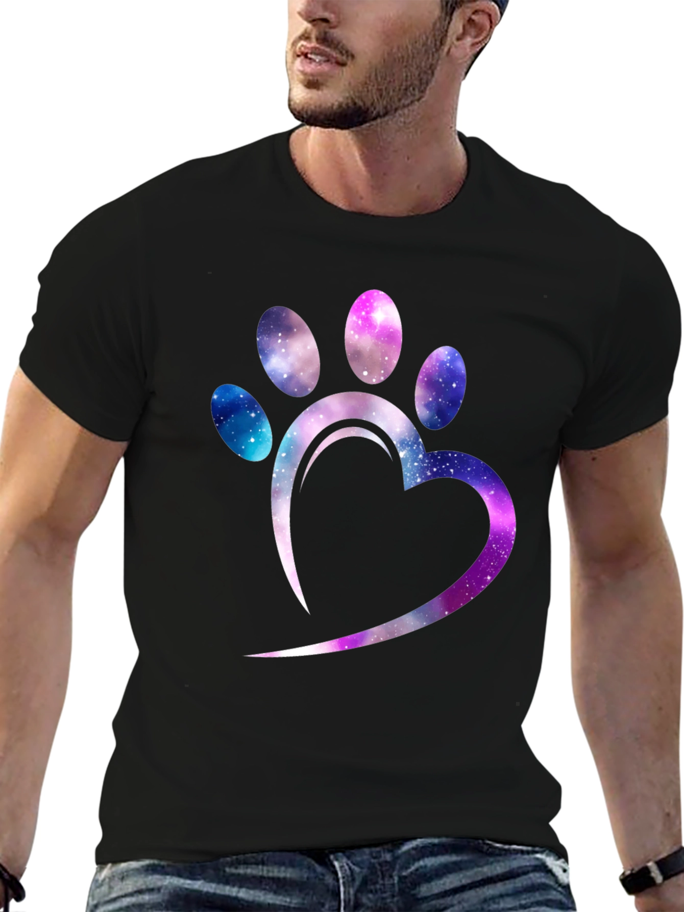 Galaxy Paw Print Heart T-Shirt